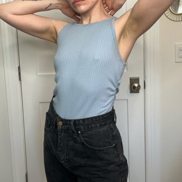 Aerie Baby Blue High Neck Ruched Bodysuit - Picture 4 of 13